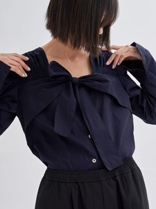 (refurb) bow tie blouse [navy,ivory]